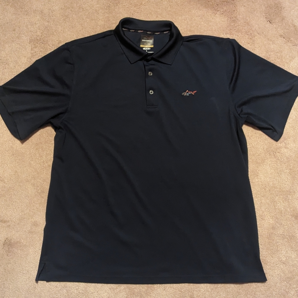 Men’s Greg Norman Play Dry Striped Polo Shirt Size Large navy